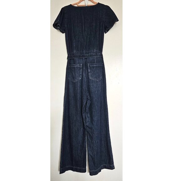 Paige Ria Short Flutter Flounce Sleeve Belted Lightweight Denim Jumpsuit S - Picture 3 of 12